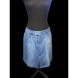 Halogen Women 14 Blue Denim A-Line Skirt Knee Length Slit Classic Minimalist